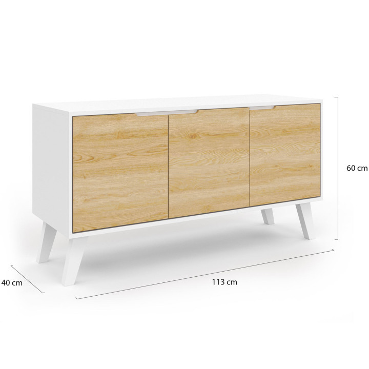 Scandinavisch wit en houten 3-deurs dressoir - FINN