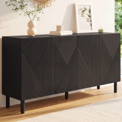 Buffet 160 cm HIMARA 4 portes lattes géométriques bois noir