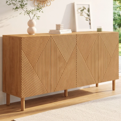 Aparador HIMARA 160 cm, 4 puertas, listones geométricos de madera clara