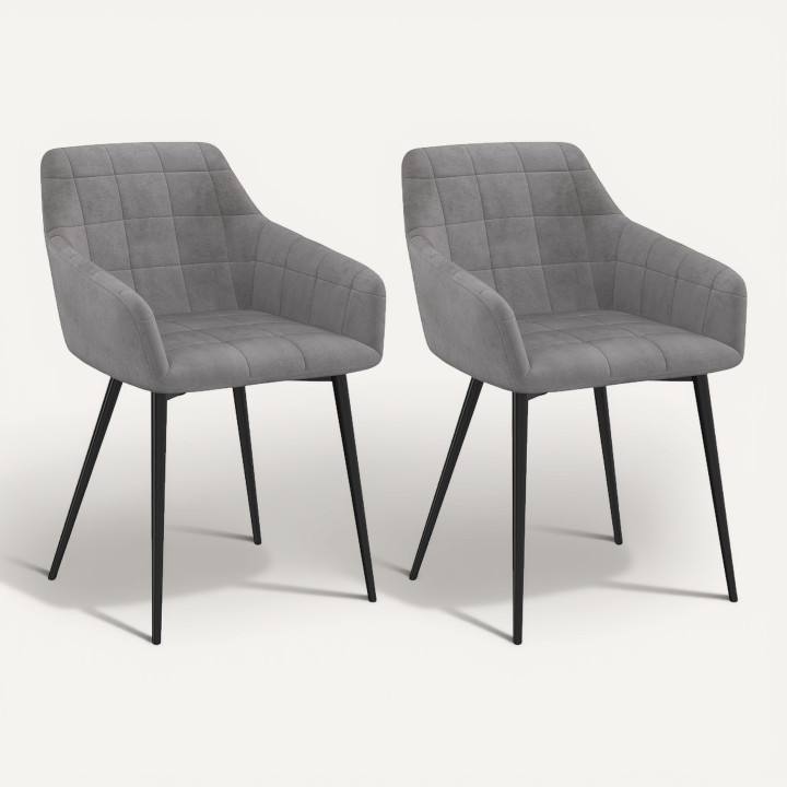 Grijze fluwelen stoelen met armleuningen - MADY