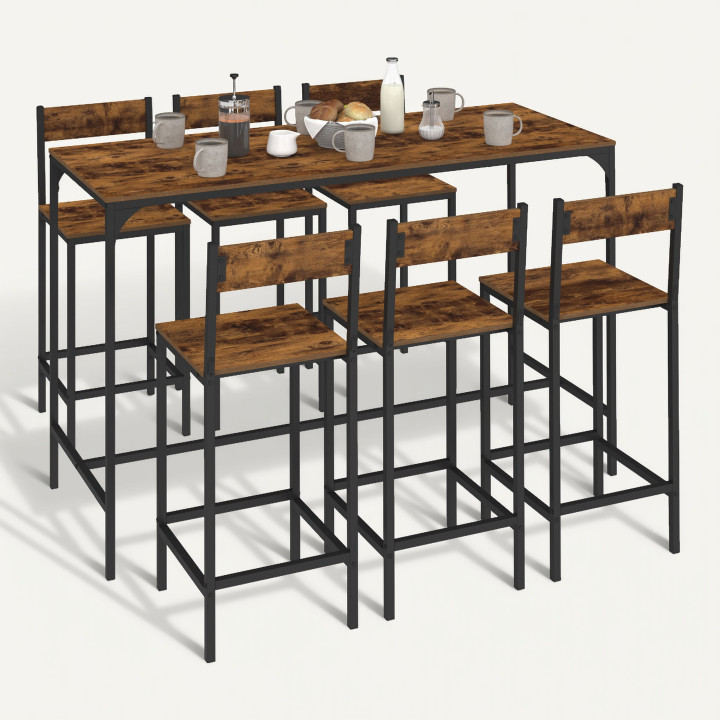 Stehtisch mit Hockern x6 im Industriestil Antik-Effekt - DAYTON