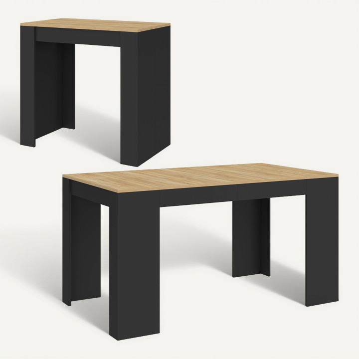 Uitschuifbare 2-in-1-consoletafel van 140 cm voor 6 personen, hout en zwart - ORLANDO