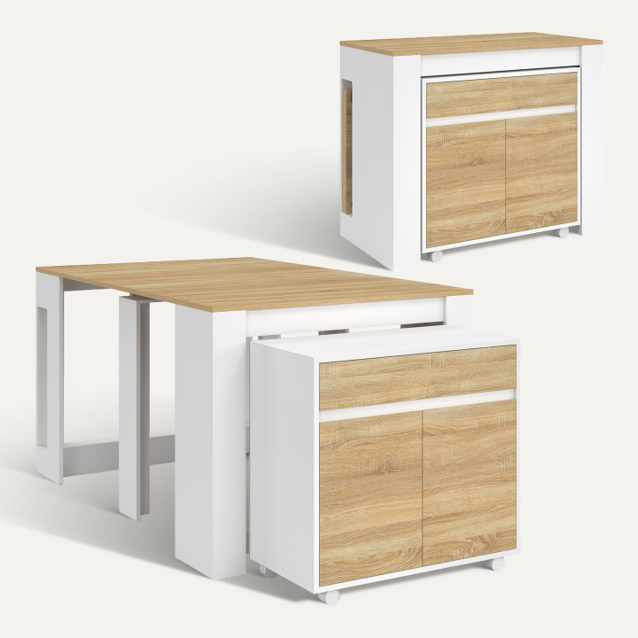 Mesa de comedor extensible ORLANDO para 6 personas, 140 cm, madera blanca imitación haya