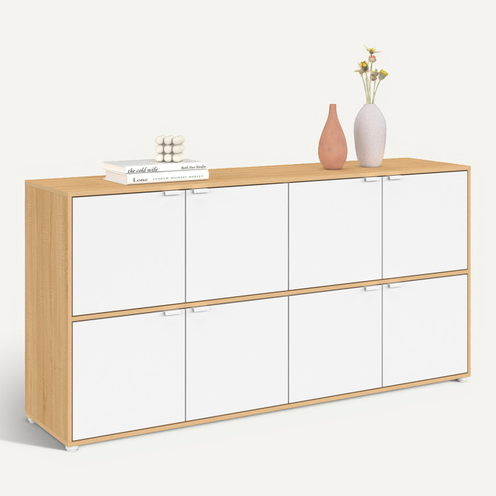 Buffet 139 cm 8 deuren wit en hout - CASSIE