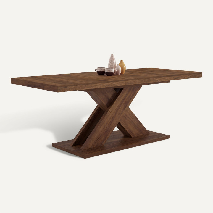 Table à manger extensible rectangle ALICIA 6-10 personnes noyer 160-200 cm