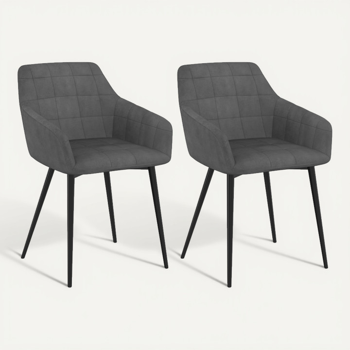 Grijze fluwelen stoelen met armleuningen - MADY