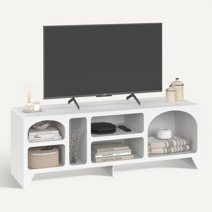 TV-meubel ALESIA 140 cm met 6 witte houten nissen