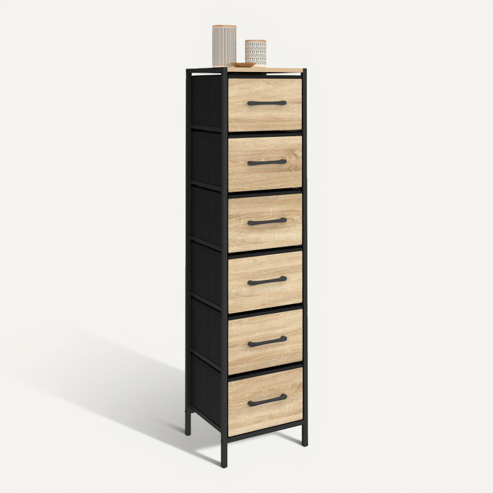 Bijzettafel met 6 lades UTAH 30 cm, opbergmeubel in industriële stijl