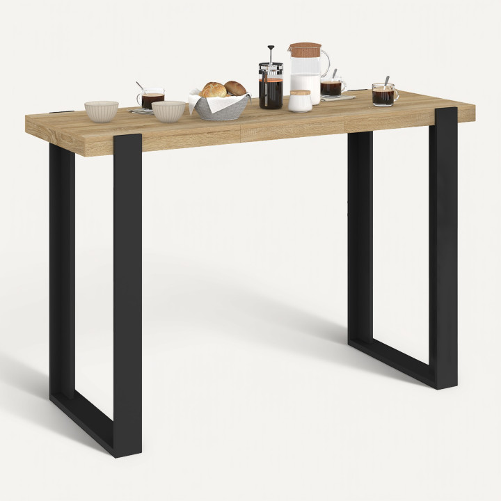 Uitschuifbare hoge bartafel PHOENIX voor 2-4 personen, hout en zwart, 110 - 150 cm