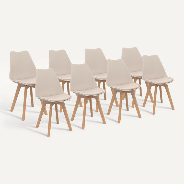 8er-Set skandinavische SARA-Stühle in Beige für das Esszimmer