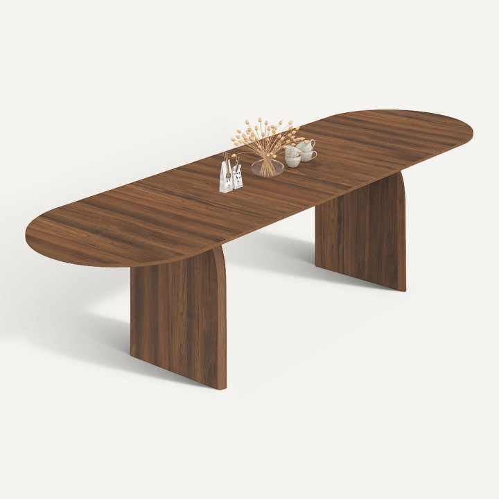 Uitschuifbare japandi ovale eettafel EDITH 6-12 personen walnoot 200-300 cm