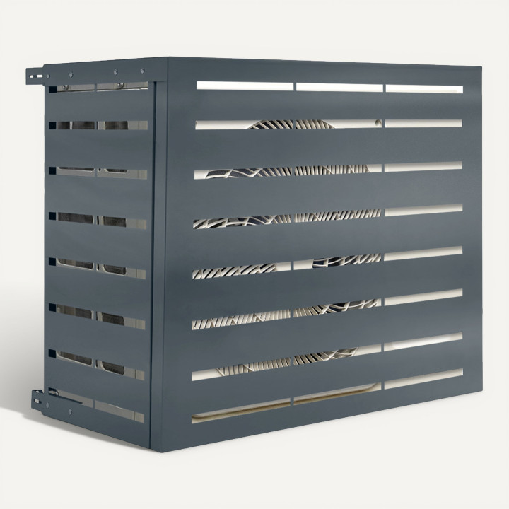 Antracietgrijze metalen afdekking voor airconditioning, ter bescherming van de buitenunit, 110 x 53 x 80 cm