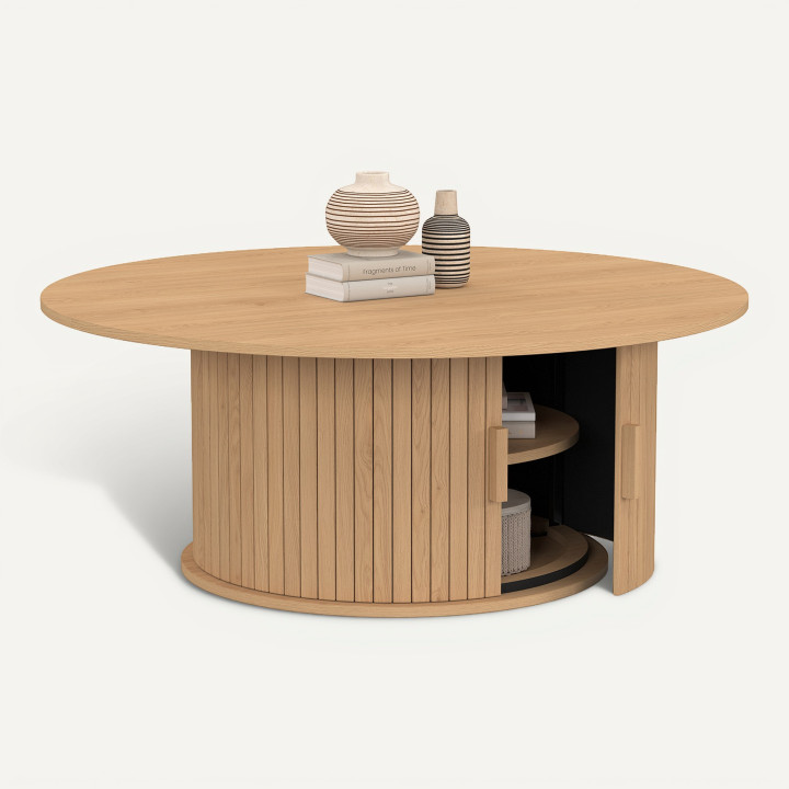 JULIETTE 100 cm ronde salontafel met eikenhouten latten