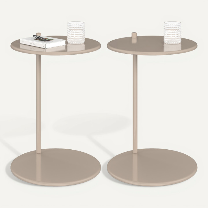 Set van 2 ronde bijzettafels, salontafels, nachtkastjes LEONTINE 40 cm, taupe metaal