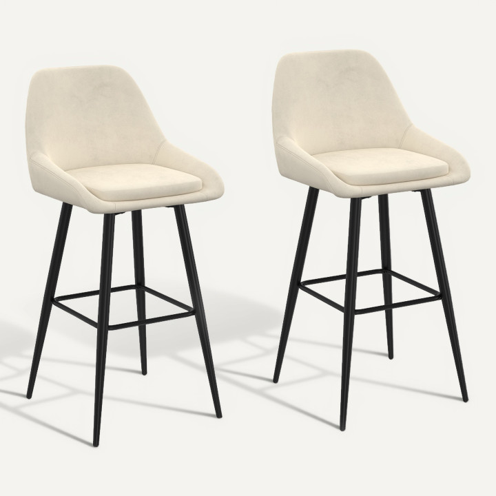 Lot de 2 tabourets de bar en velours beige avec demi-accoudoirs - THALYA