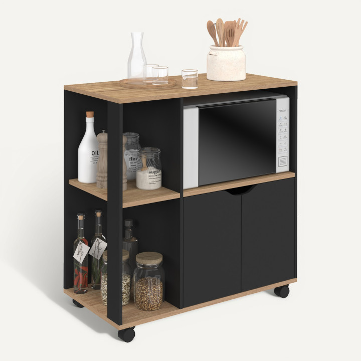 Carrello da cucina su rotelle, 76 cm, legno nero e vassoi effetto faggio - COSI