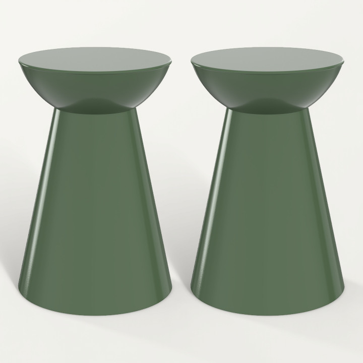 Set di 2 tavolini rotondi, tavolini da salotto, comodini ODETTE da 30 cm in metallo verde kaki