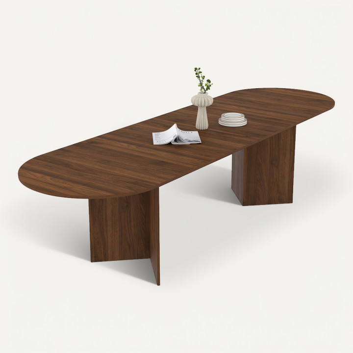 Table à manger extensible ovale MARTHE 6-12 personnes noyer 200-300 cm