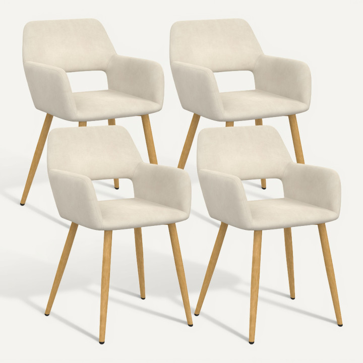 Lot de 4 chaises de salle à manger, fauteuils de table HOLY en velours beige