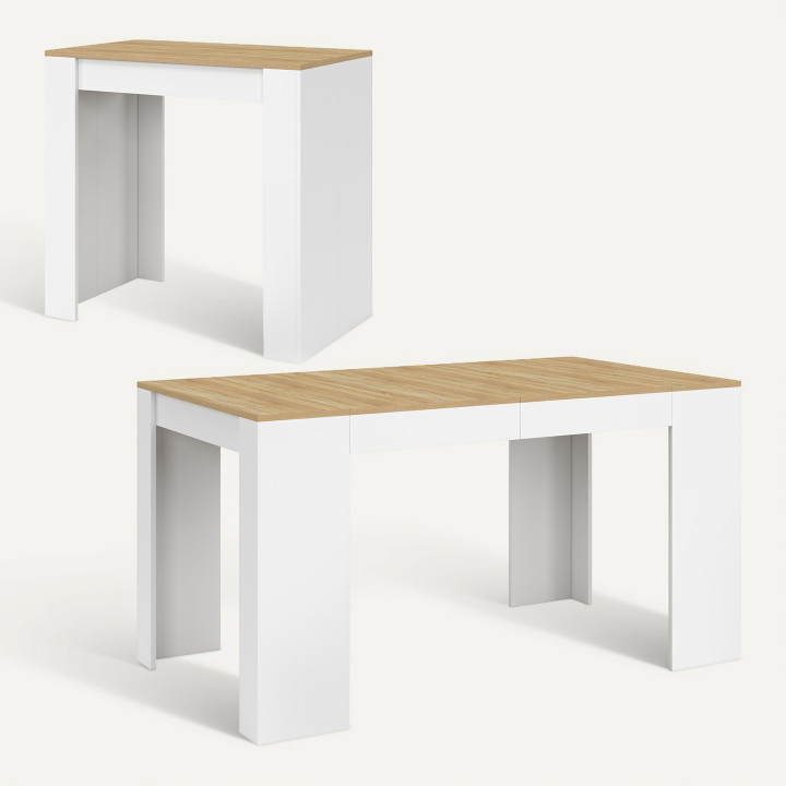 Uitschuifbare consoletafel 140 cm 6 personen wit hout en beuken - ORLANDO