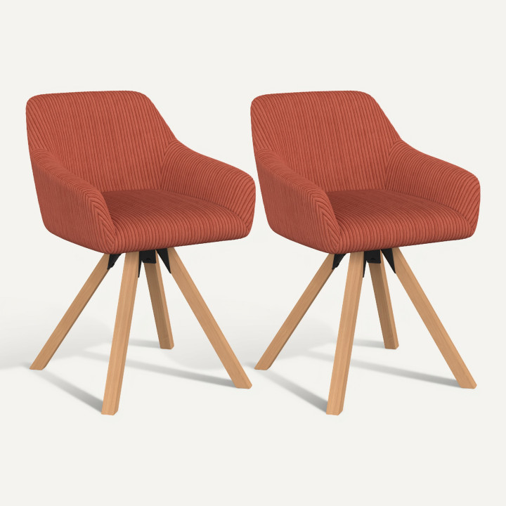 Set van 2 360° draaibare eetkamerstoelen, JANY-tafelstoelen van terracotta-kleurig ribfluweel