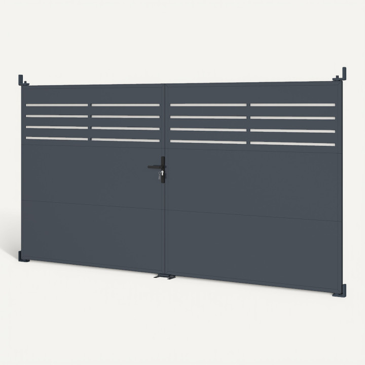 Portail battant 300 x 160 cm en acier ajouré gris anthracite