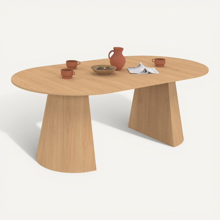 ANGELE ronde uitschuifbare eettafel voor 4-10 personen hout beukeffect 110-200 cm
