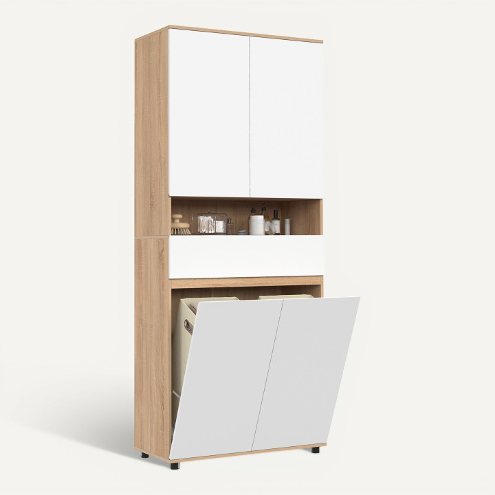 Mueble de baño TOMI 4 puertas 2 cestos extraíbles 1 cajón acabado haya y blanco