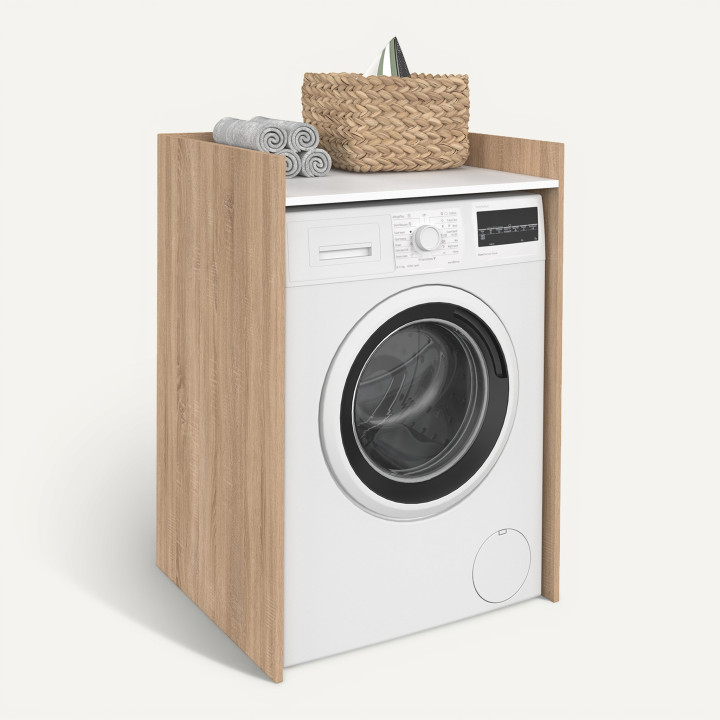 Meuble armoire pour machine à laver ou sèche linge bois façon hêtre et blanc - WALLIS