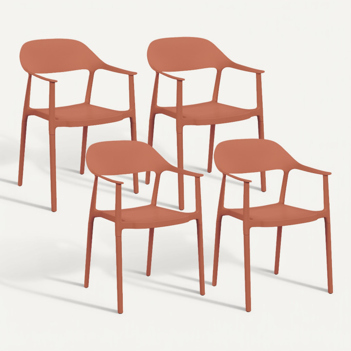 Set aus 4 stapelbaren Gartenstühlen SUZON aus Polypropylen Terracotta