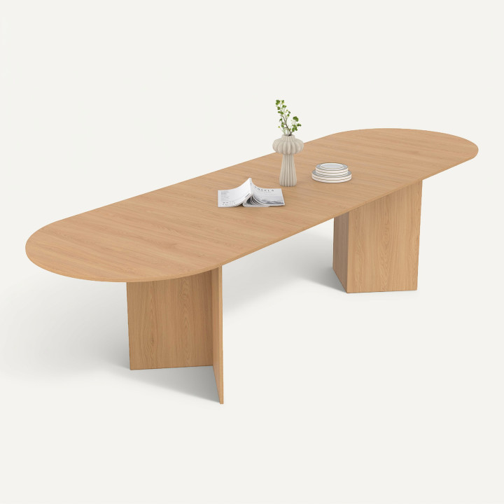 Table à manger extensible ovale 6-12 personnes bois façon hêtre 200-300 cm - MARTHE