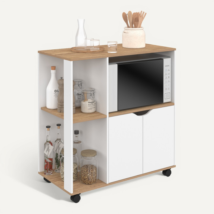 Houten roltafel 76 cm wit & blad uit imitatiehout - COSI