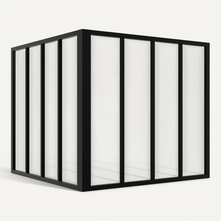 Tetto in vetro angolare a 8 vetri L. 116 x L.116 x H.108 cm in metallo nero e vetro temperato