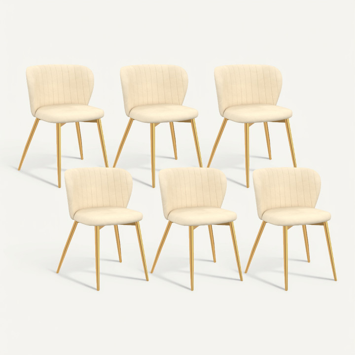 Lot de 6 chaises en velours beige pieds dorés - KASIA