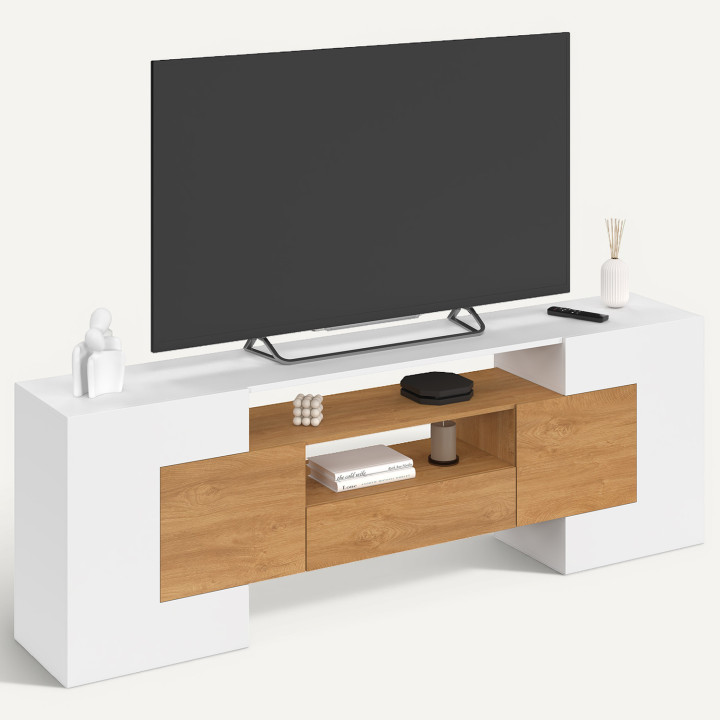 XXL TV-Möbel 180 cm MARIO 4 Türen und 1 Schublade aus Holz und Weiß