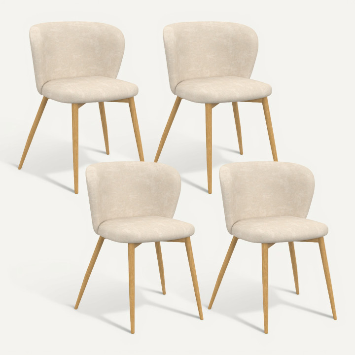 Set van 4 PAULIE-stoelen van beige chenille en met poten in houtlook voor in de eetkamer