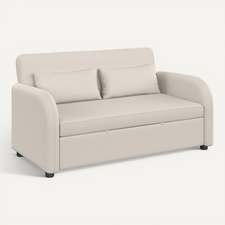Canapé droit 2 places convertible en tissu beige - NOAH