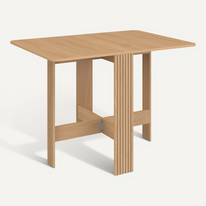Table console pliable 2-4 personnes lattes tasseaux de bois coloris chêne 103 x 76 cm - JULIETTE