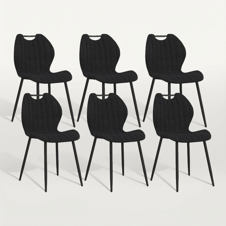 Lot de 6 chaises avec poignée en tissu éponge noir - PIO