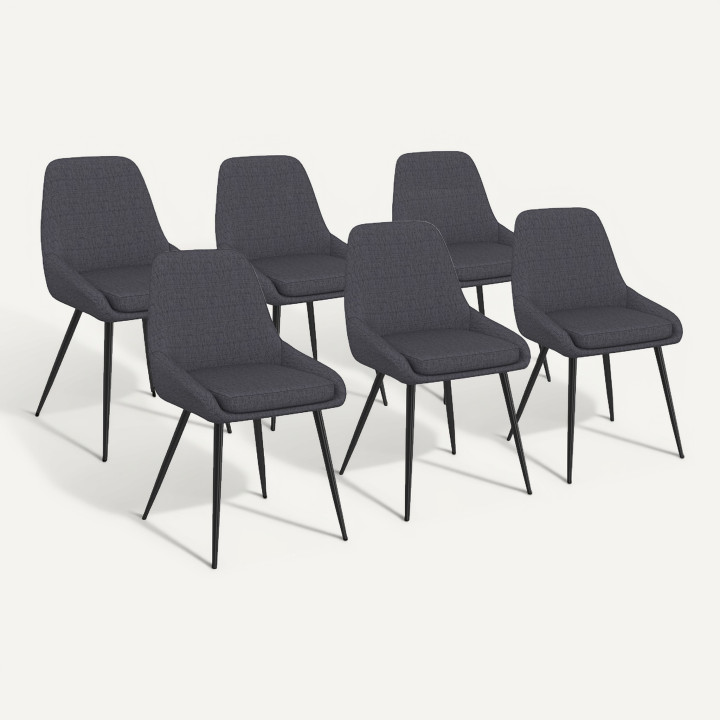 Set di 6 sedie in tessuto grigio con braccioli - THALYA
