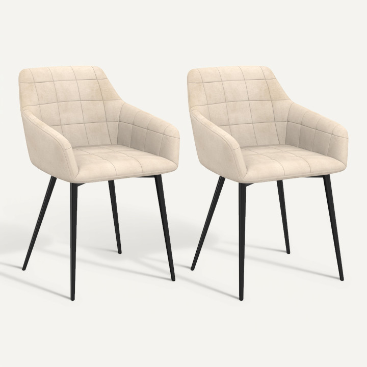 Set van 2 beige fluwelen eetkamerstoelen - MADY