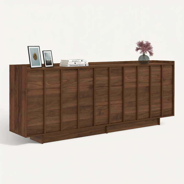 ROSIE 200 cm dressoir met 4 deuren en 3 laden, walnoot stijl, minimalistisch design