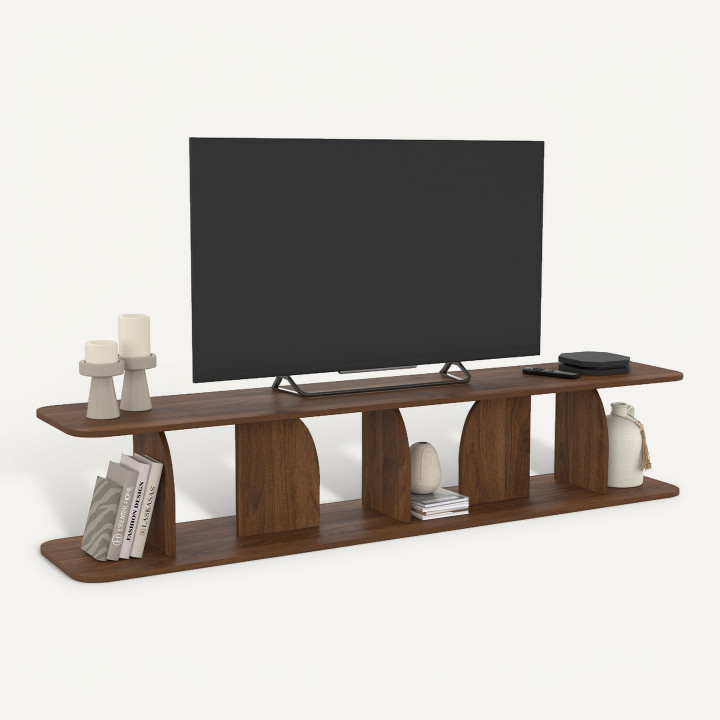 Meuble TV 180 cm japandi EDITH bois effet noyer