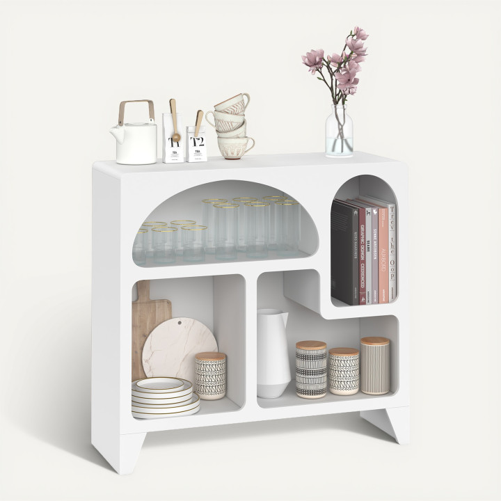 Biologisch buffet 80 cm ALESIA, wit hout, opbergmeubel met 4 vakken