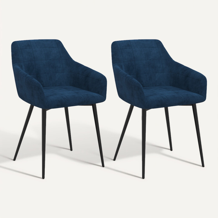 Blauwe fluwelen stoelen met armleuningen - MADY