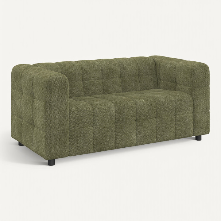 Canapé droit 2 places capitonné AMANCE en tissu chenille vert kaki