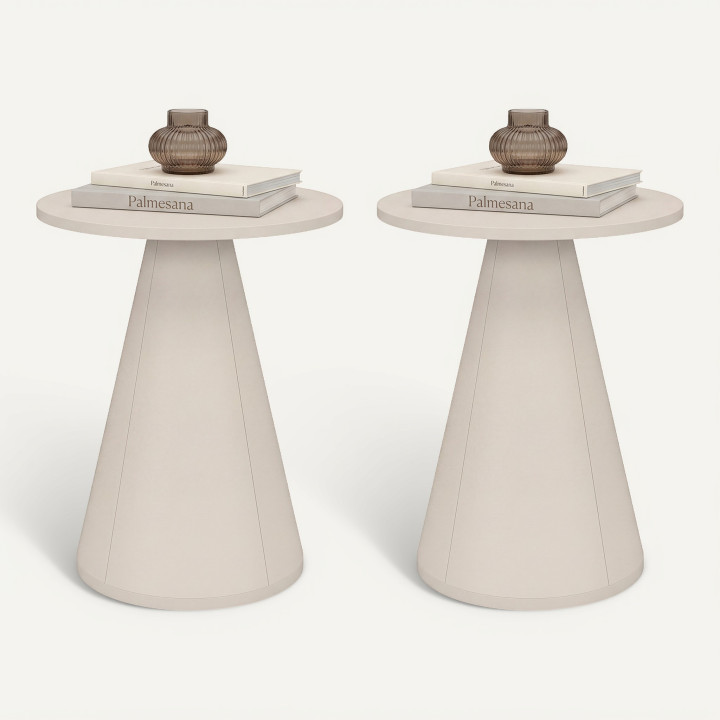 Lot de 2 tables d'appoint rondes, bouts de canapé, tables de chevet 40 cm métal beige - ELEONORE