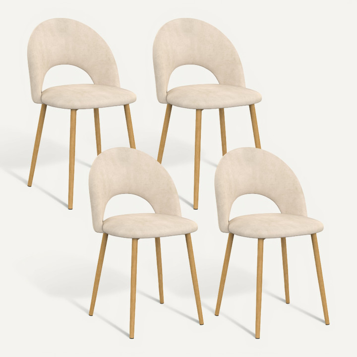 Set van 4 MADO beige fluwelen eetkamerstoelen