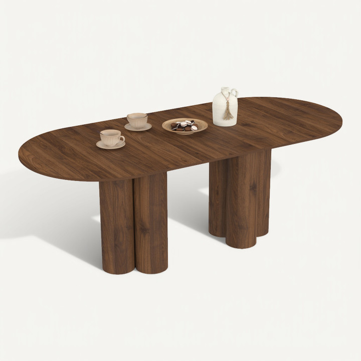 Tavolo da pranzo ovale allungabile ELOISE 6-10 persone 2 gambe cilindriche in noce 160-200 cm