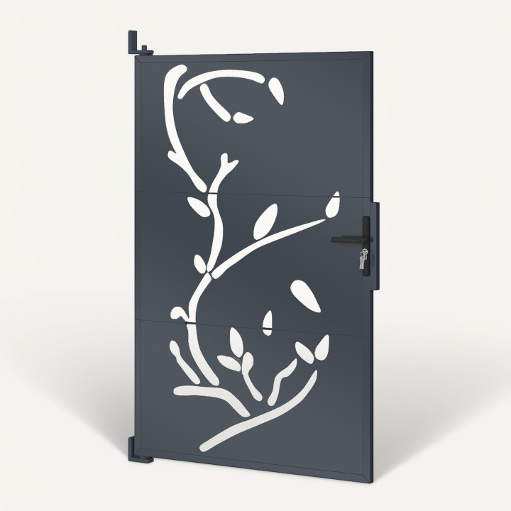 Portillon 100 x 160 cm en acier gris anthracite avec motifs FLOWER